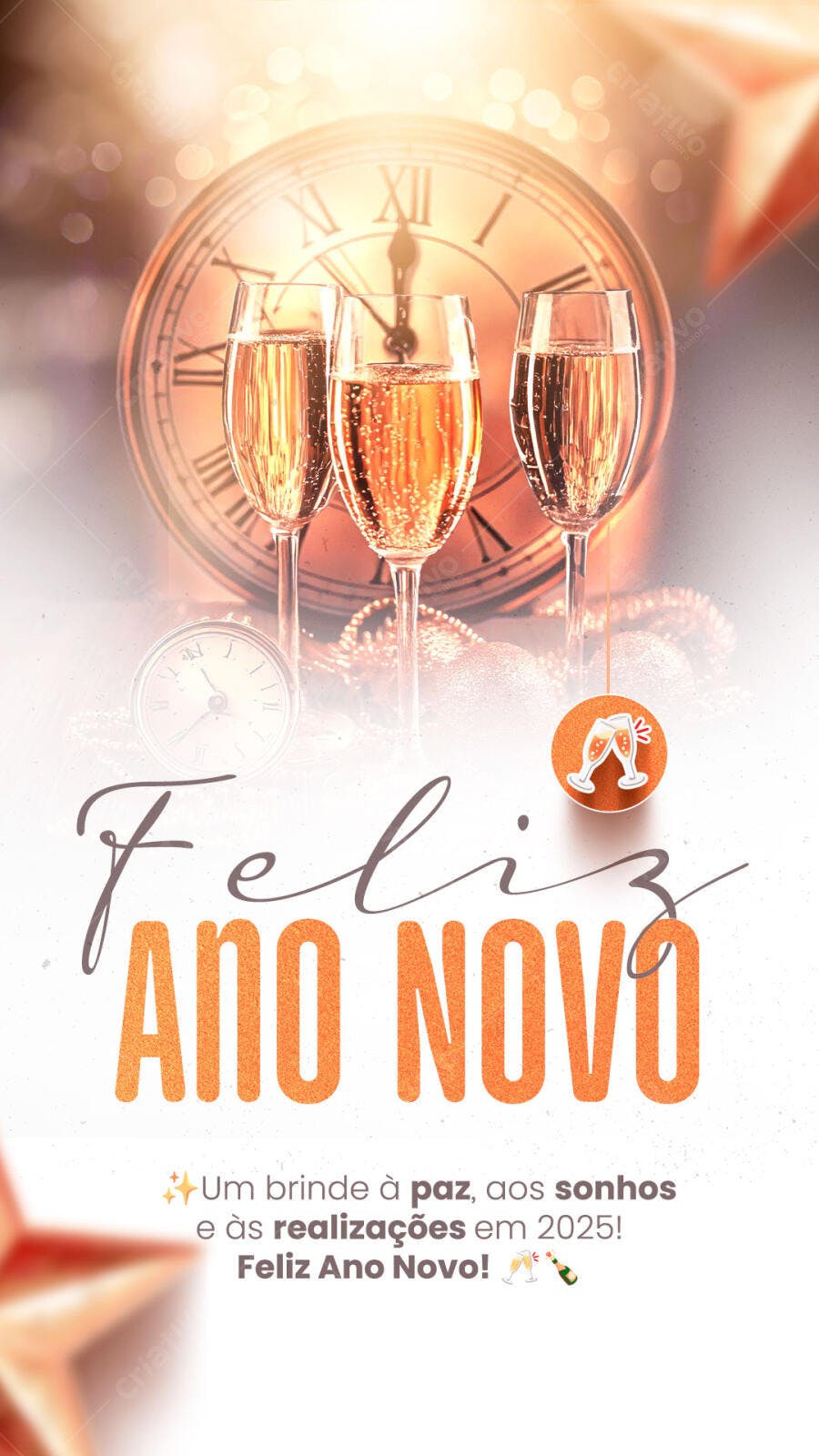 Flyer Feliz Ano Novo 2025 com Champanhe PSD Editável