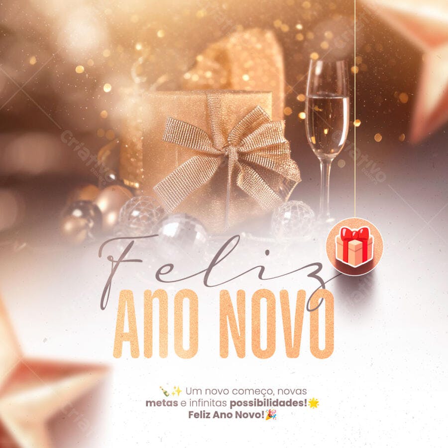 Post Redes Sociais Feliz Ano Novo PSD Editável