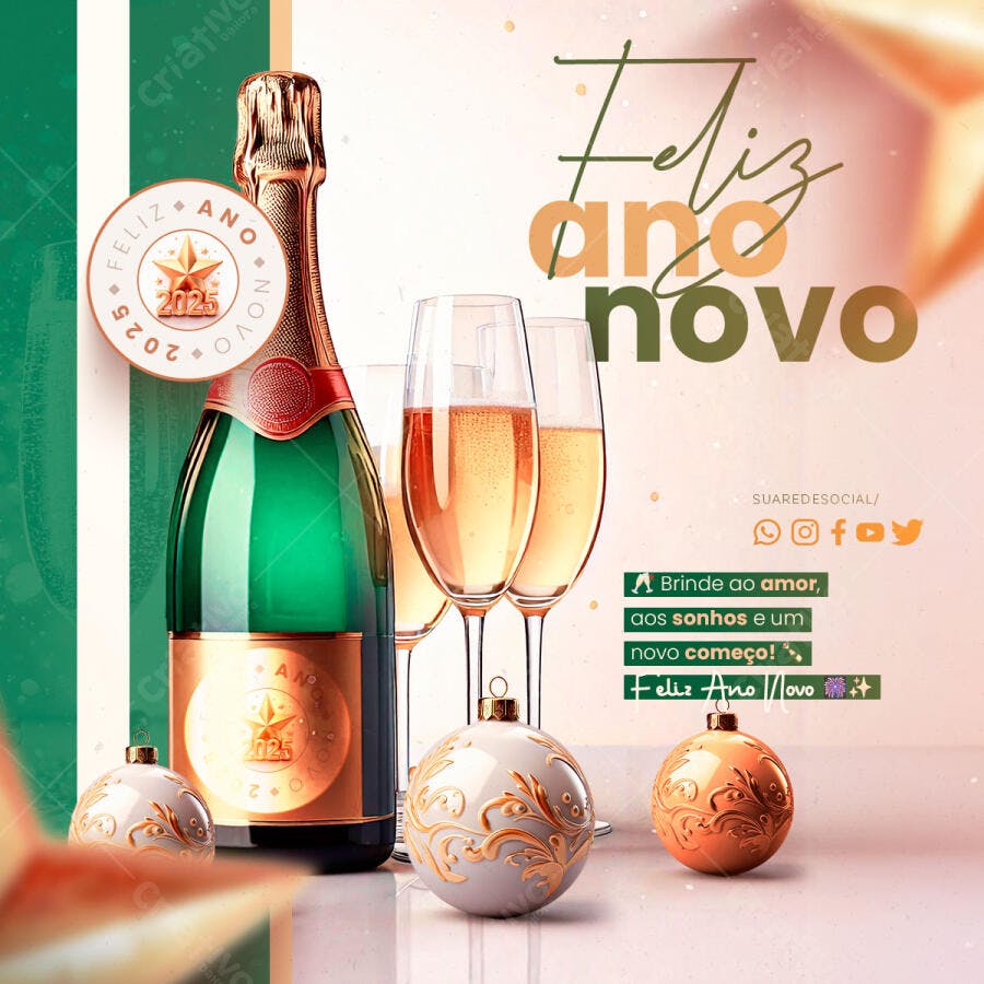 Flyer Ano Novo 2025 com Champanhe PSD Editável