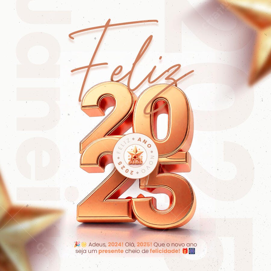 Post Redes Sociais Feliz Ano Novo 2025 PSD Editável