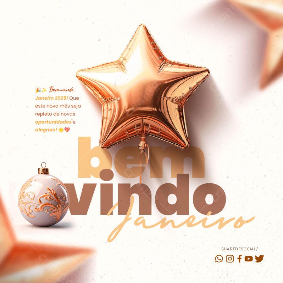 Post para Redes Sociais Boas-Vindas Janeiro 2025 PSD Editável