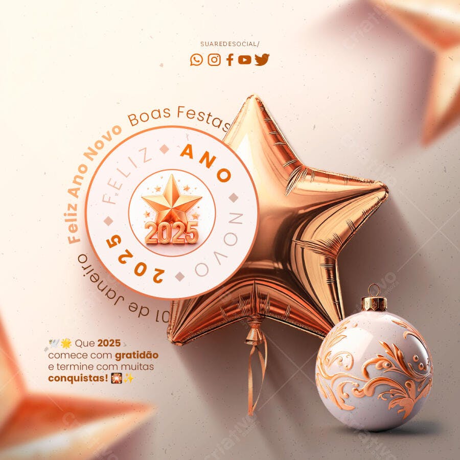 Post Redes Sociais para Boas Festas e Ano Novo 2025 PSD Editável