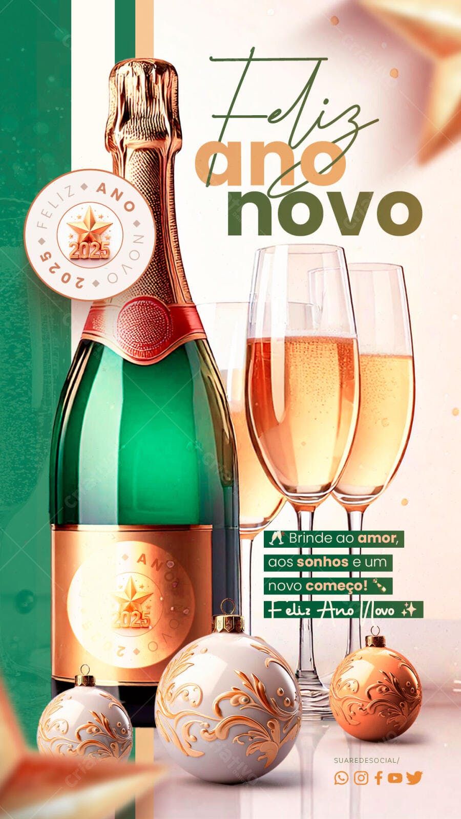 Flyer Social Media Feliz Ano Novo 2025 PSD Editável