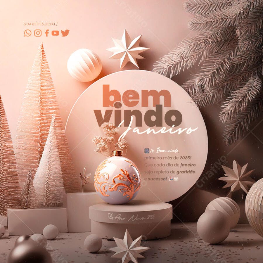 Card de Boas-Vindas Janeiro Ano Novo 2025 PSD Editável