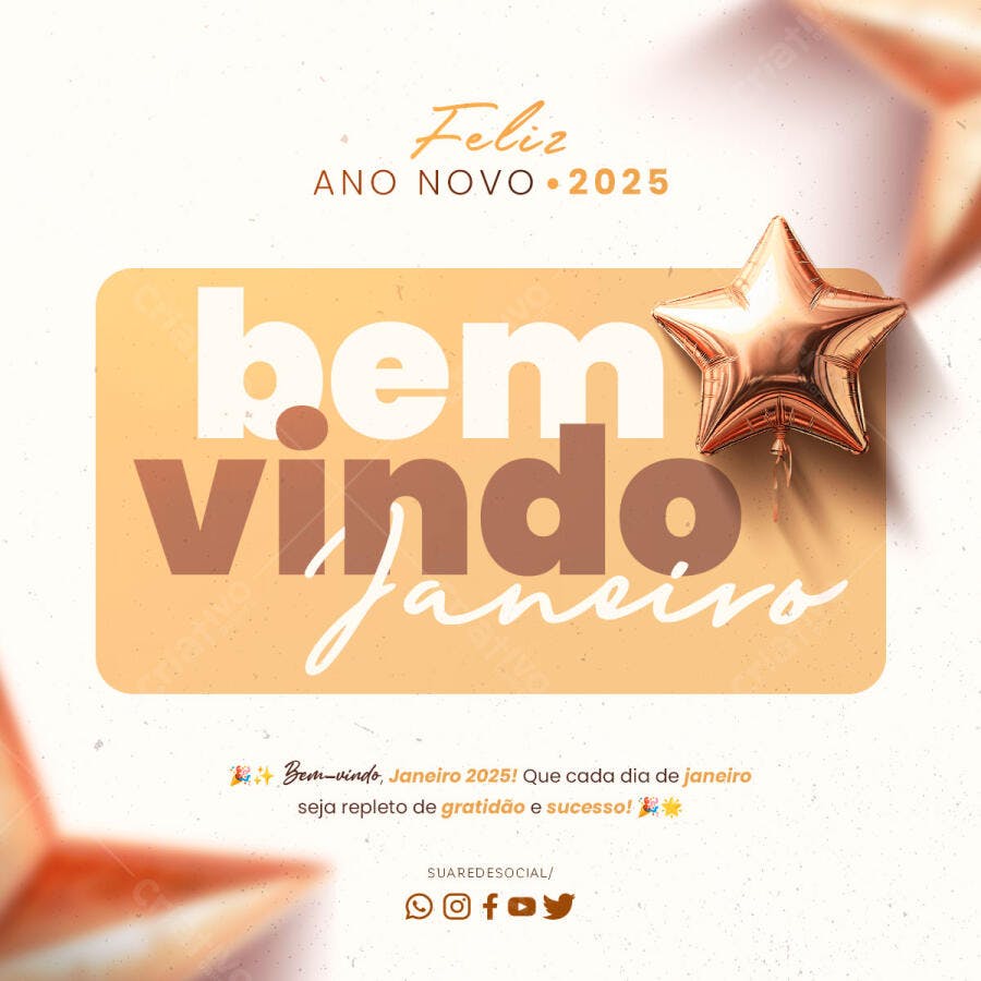 Post para Boas-Vindas Janeiro 2025 PSD Editável
