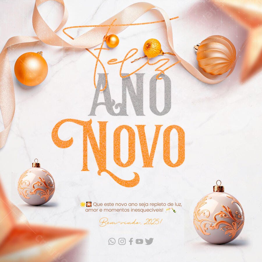 Post para Redes Sociais Feliz Ano Novo 2025 PSD Editável
