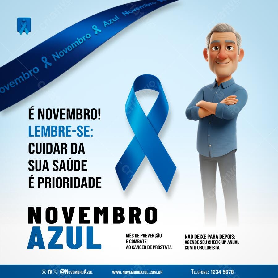 Flyer para Campanha Novembro Azul com Homem 3D PSD Editável