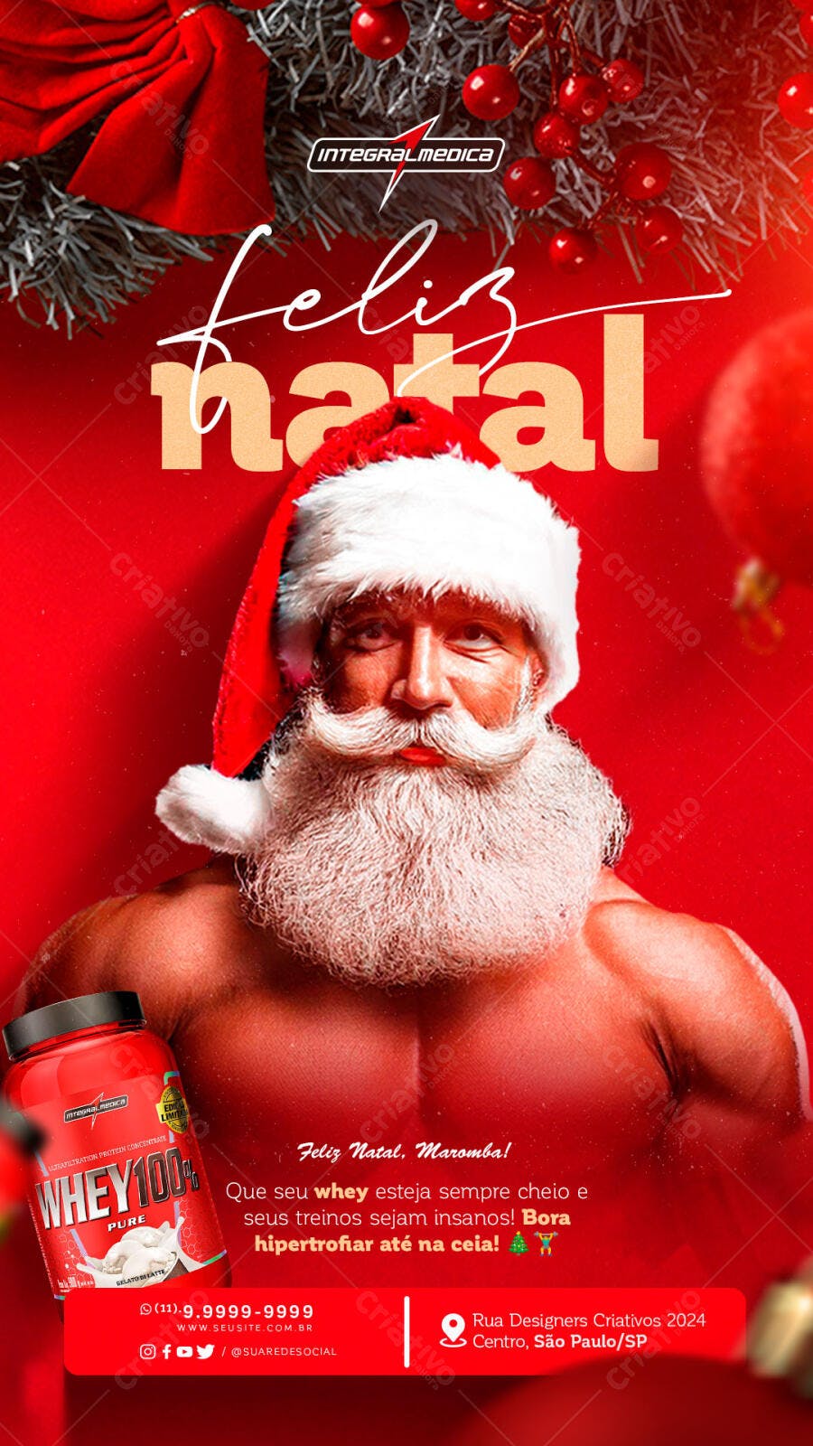 Flyer Natal Fitness com Papai Noel Musculoso PSD Editável