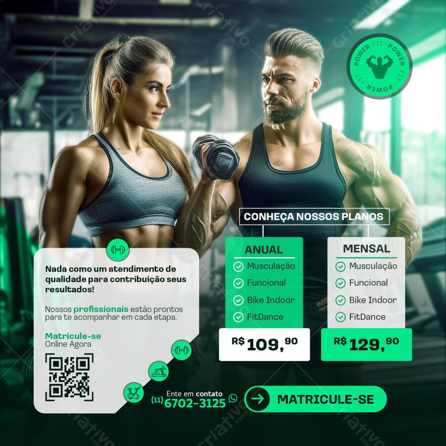 Flyer Academia Planos Musculação e FitDance PSD Editável