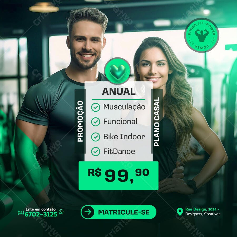 Flyer Academia Casal Fitness Plano Anual PSD Editável