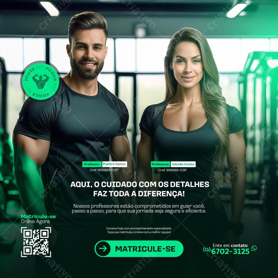 Flyer Digital Academia com Professores Fitness e Esporte PSD Editável