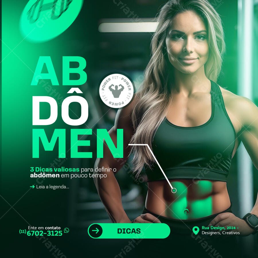 Flyer Fitness para Treino de Abdômen Mulher Loira PSD Editável