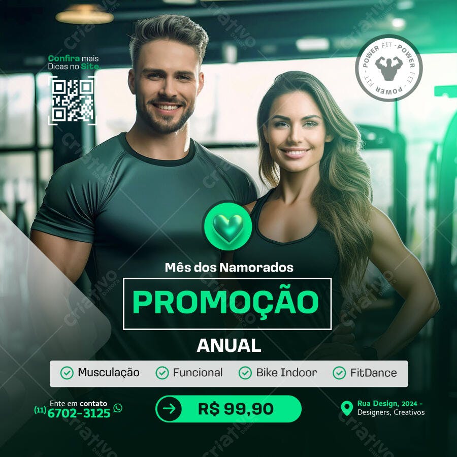 Flyer Academia Casal Fitness Promoção Mês Namorados PSD Editável