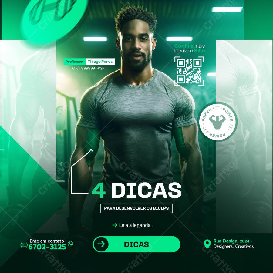 Flyer para Dicas de Biceps e Treino Professor Fitness PSD Editável