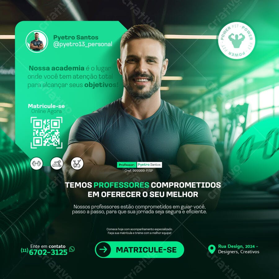 Flyer Academia Professor de Musculação Pyetro Santos PSD Editável
