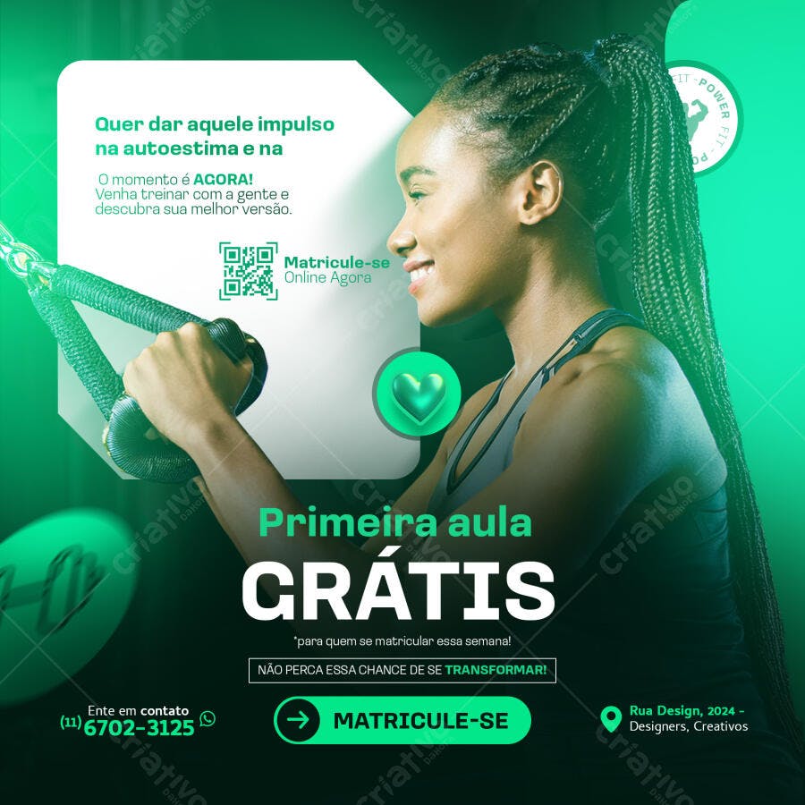 Post Social Media Fitness Primeira Aula Grátis PSD Editável