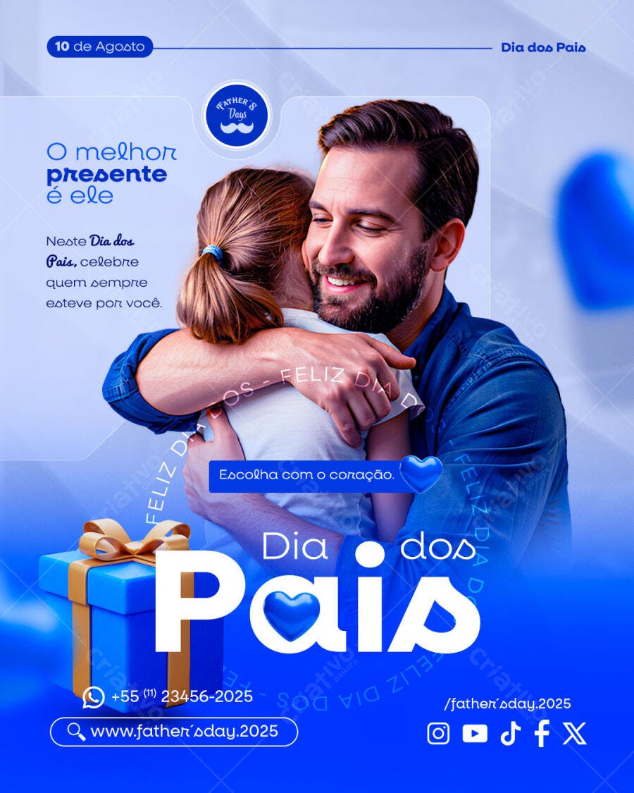 Flyer Dia dos Pais Pai e Filha Abraçados Presente PSD Editável