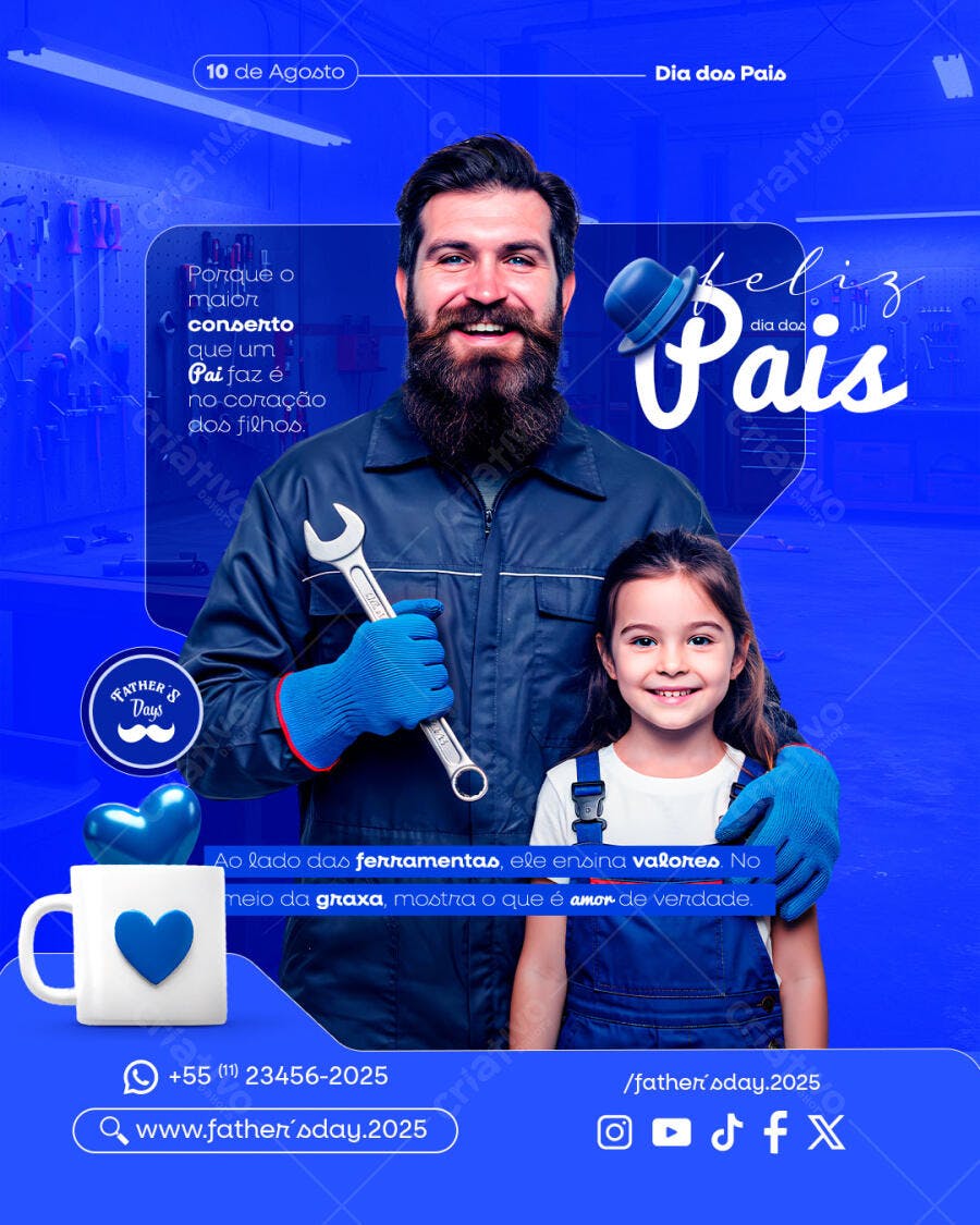 Flyer Dia dos Pais Pai Mecânico e Filha Psd Editável