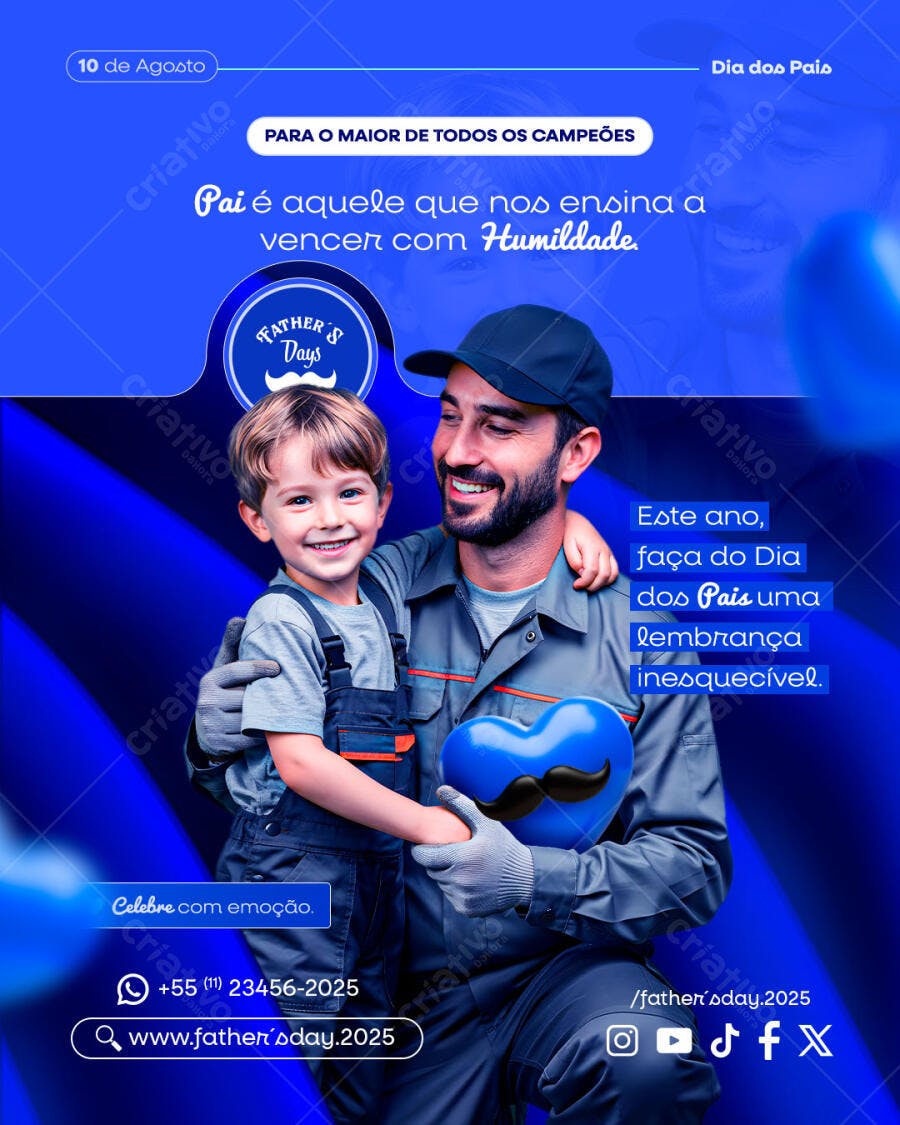 Flyer Dia dos Pais Campeões com Pai e Filho PSD Editável