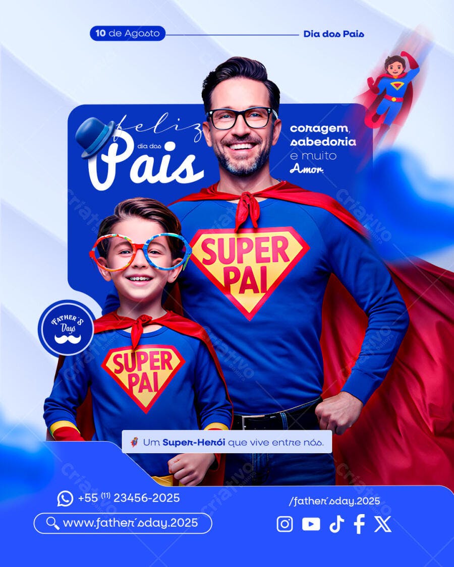 Flyer Feliz Dia dos Pais Super Pai e Filho PSD Editável