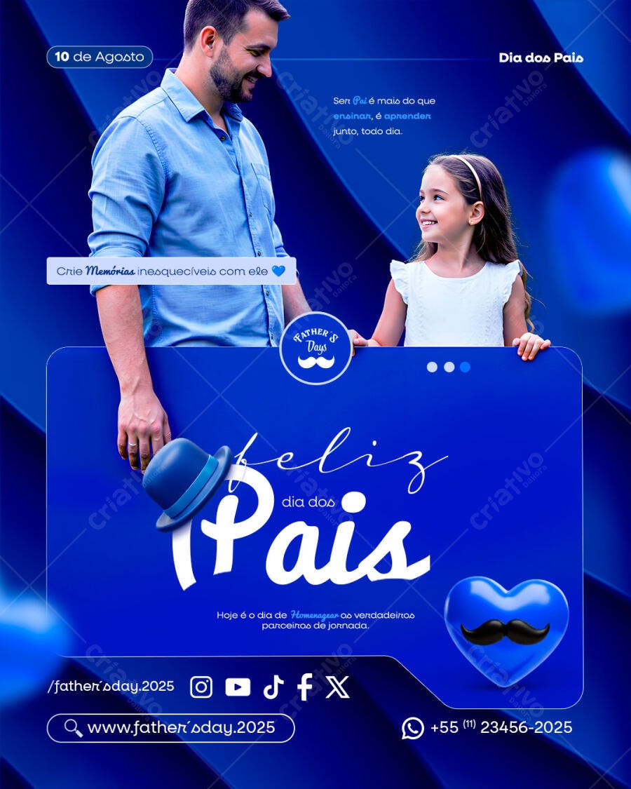 Flyer Dia dos Pais Azul Moderno PSD Editável