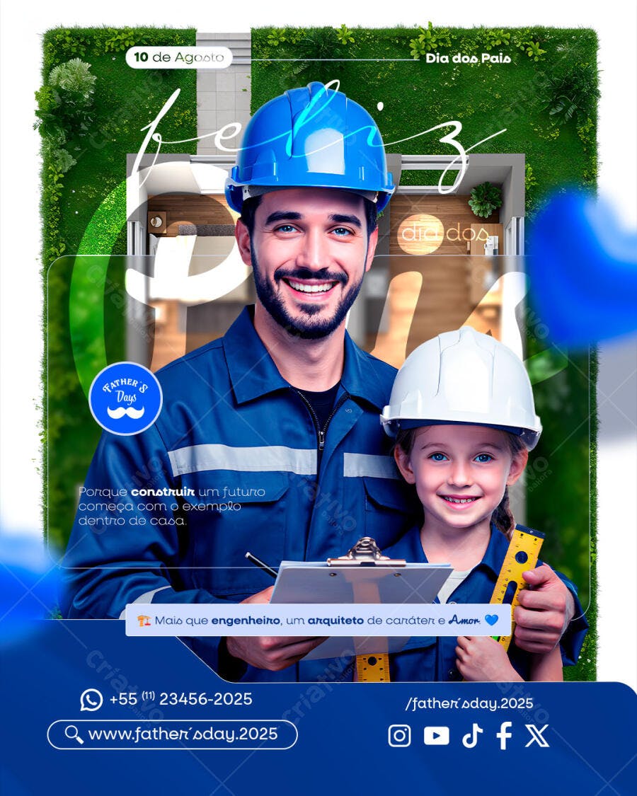 Flyer Dia dos Pais Arquiteto e Filha PSD Editável
