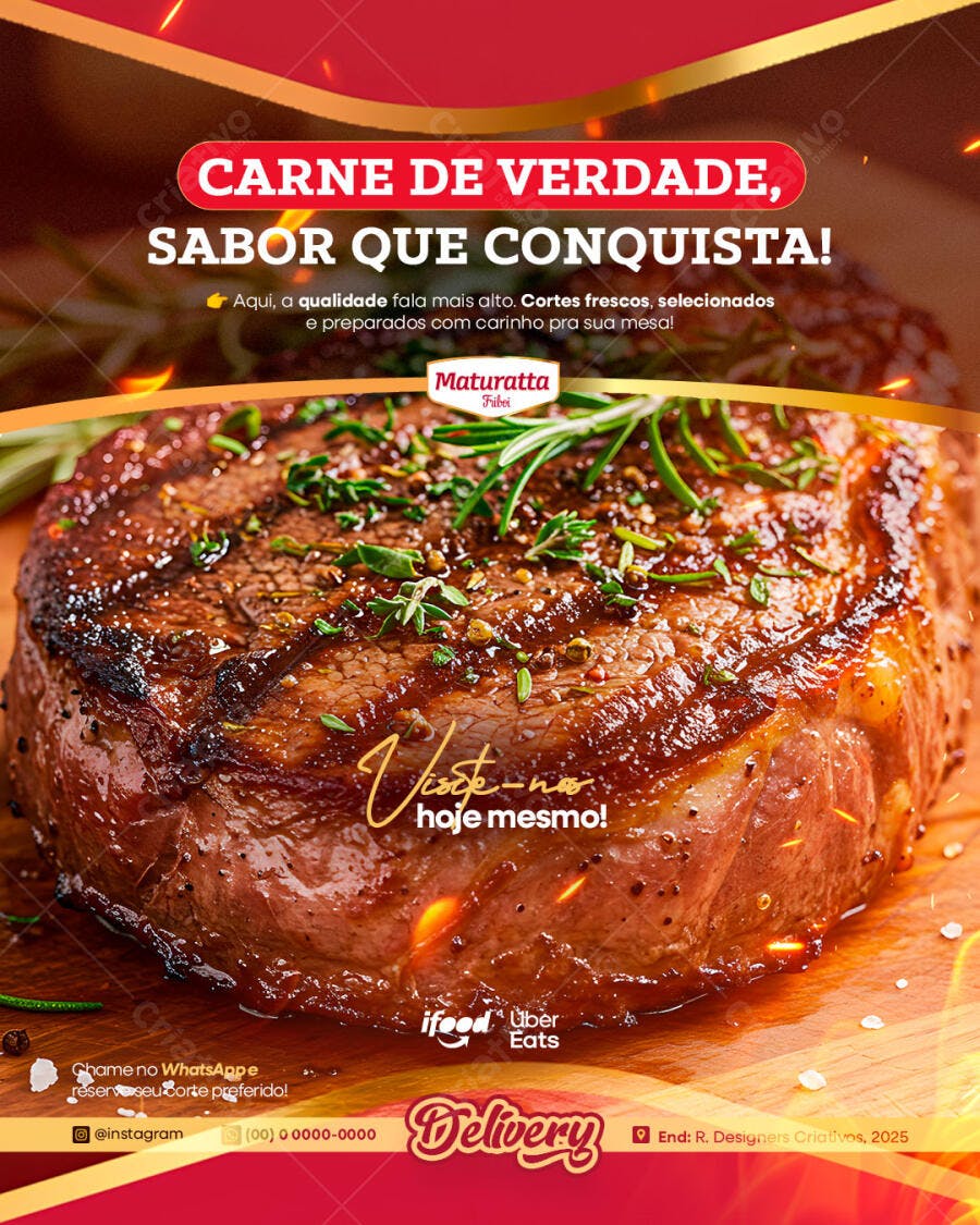 Flyer Churrasco Grelhado com Ervas e Delivery PSD Editável