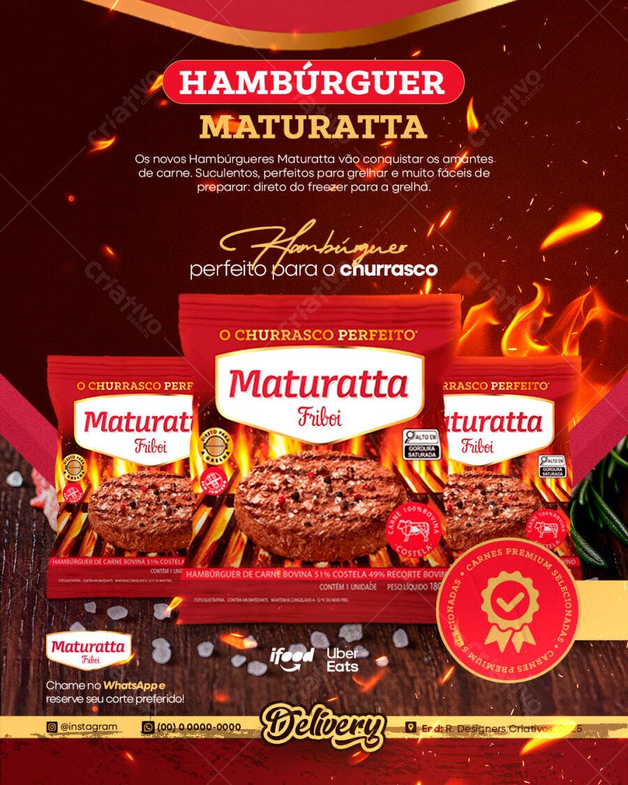 Flyer Hambúrguer Maturatta para Churrasco PSD Editável