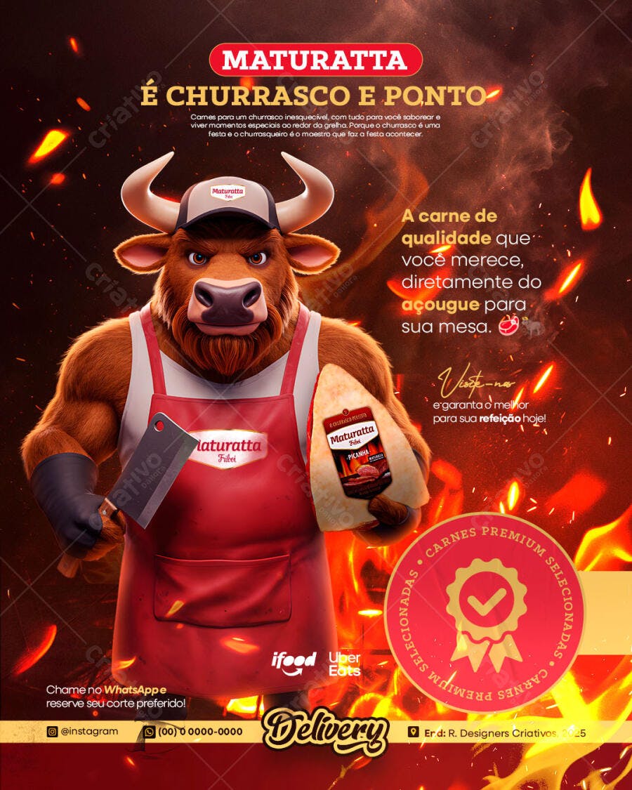 Flyer Churrasco e Ponto Maturatta com Boi Chef Picanha PSD Editável