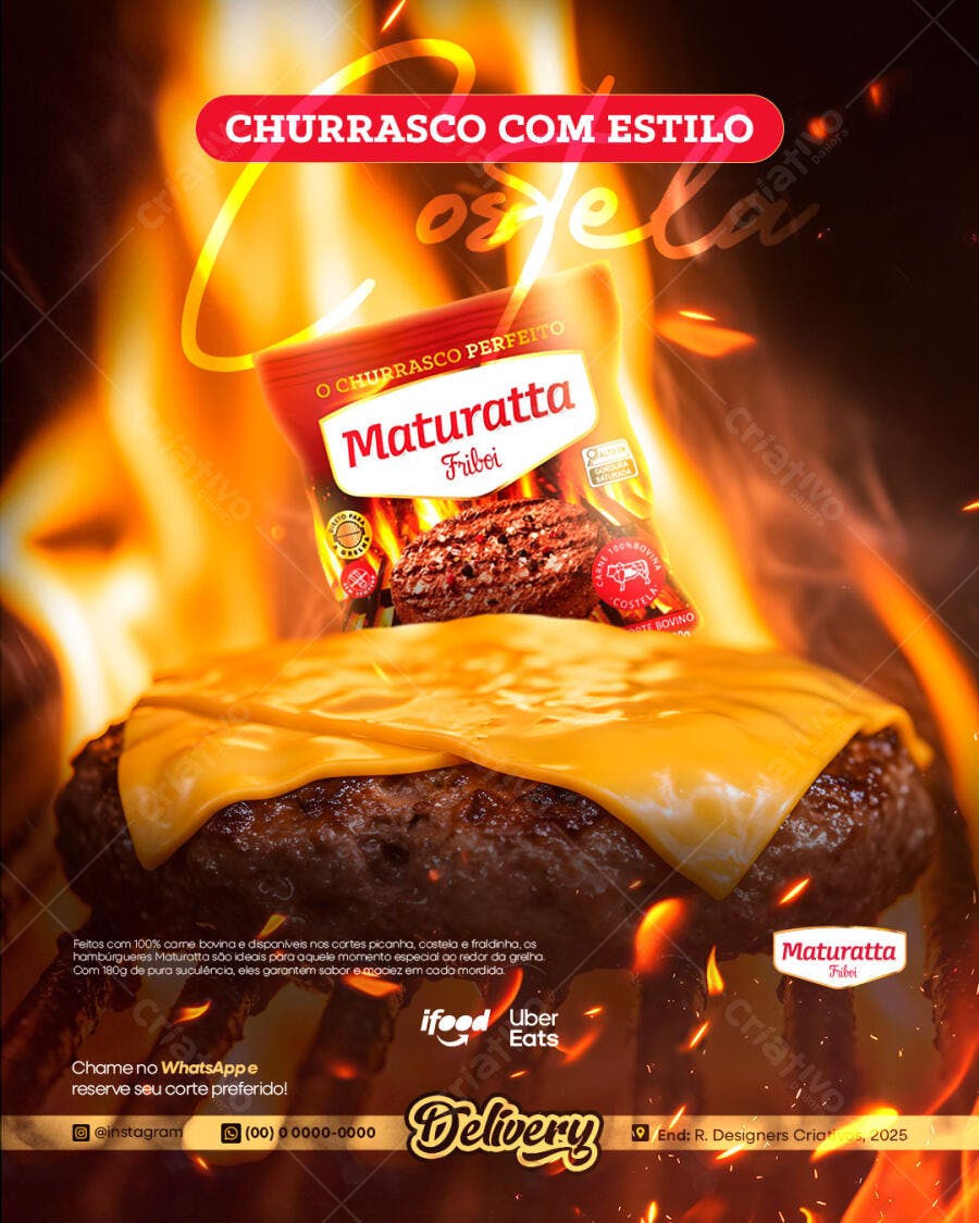 Flyer para Delivery de Churrasco Hambúrguer Maturatta PSD Editável