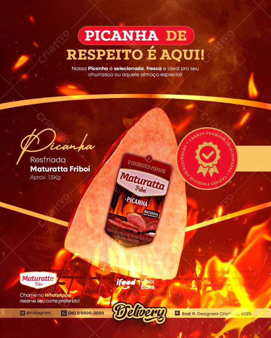 Flyer de Picanha Maturatta Friboi para Churrasco PSD Editável