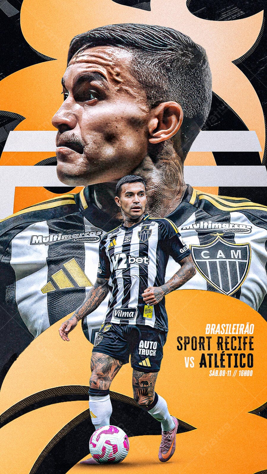 Flyer de Futebol para Jogo Brasileirão Sport vs Atlético PSD Editável