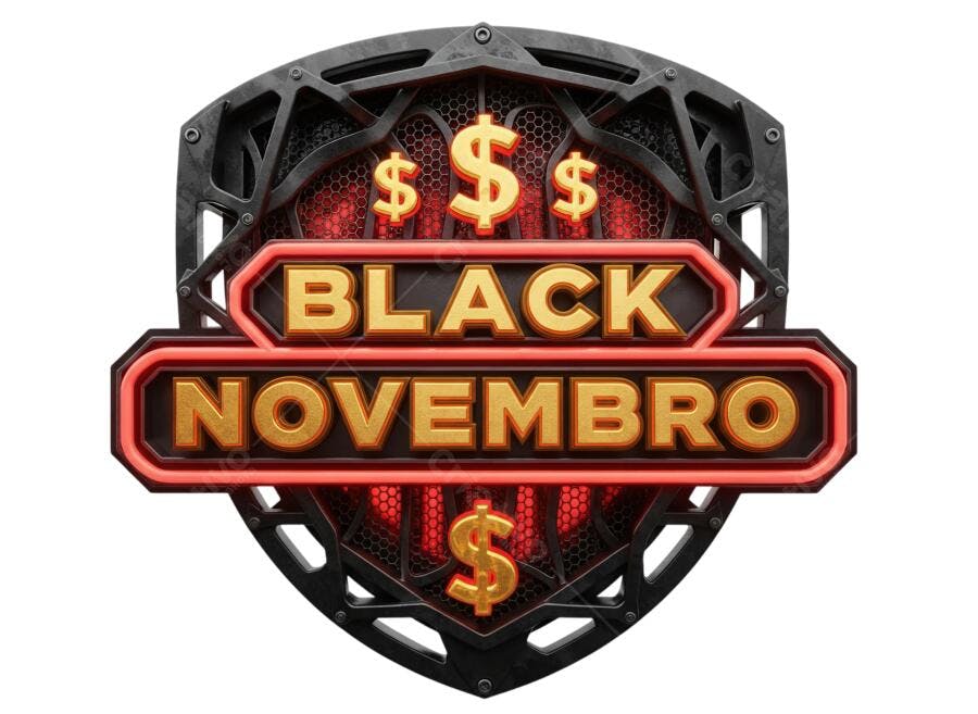 Selo Black Novembro Dourado Neon com Símbolos Dólar PNG com fundo transparente