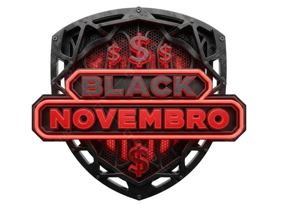 Selo promocional Black Novembro futurista neon e metálico PNG com fundo transparente