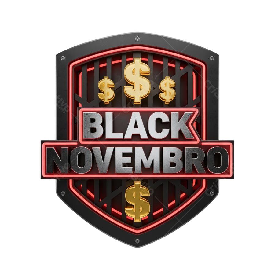Emblema Black Novembro 3D Prata Dourado Vermelho Neon PNG com fundo transparente