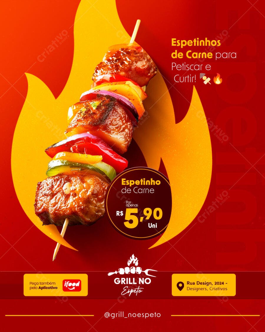 Flyer para Promoção de Espetinhos de Carne PSD Editável
