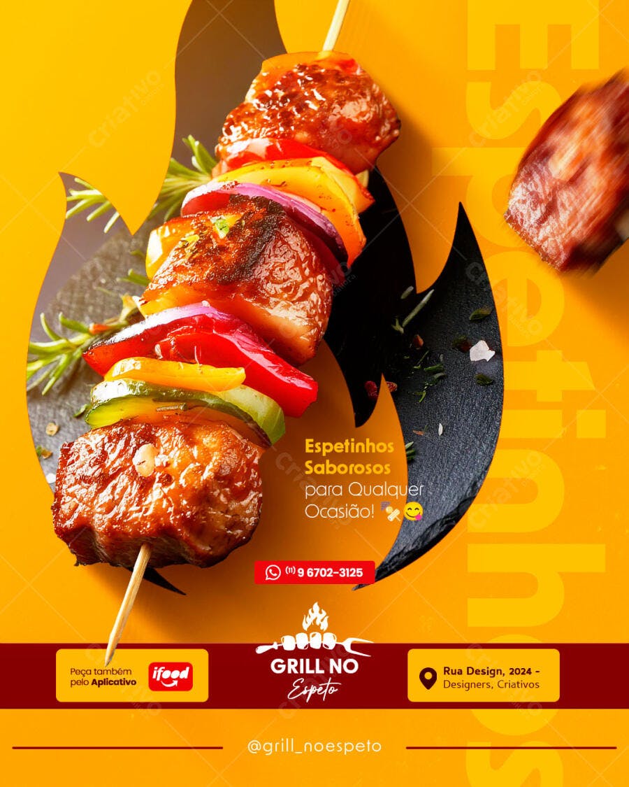 Flyer para Espetinhos Saborosos Grill No Espeto PSD Editável