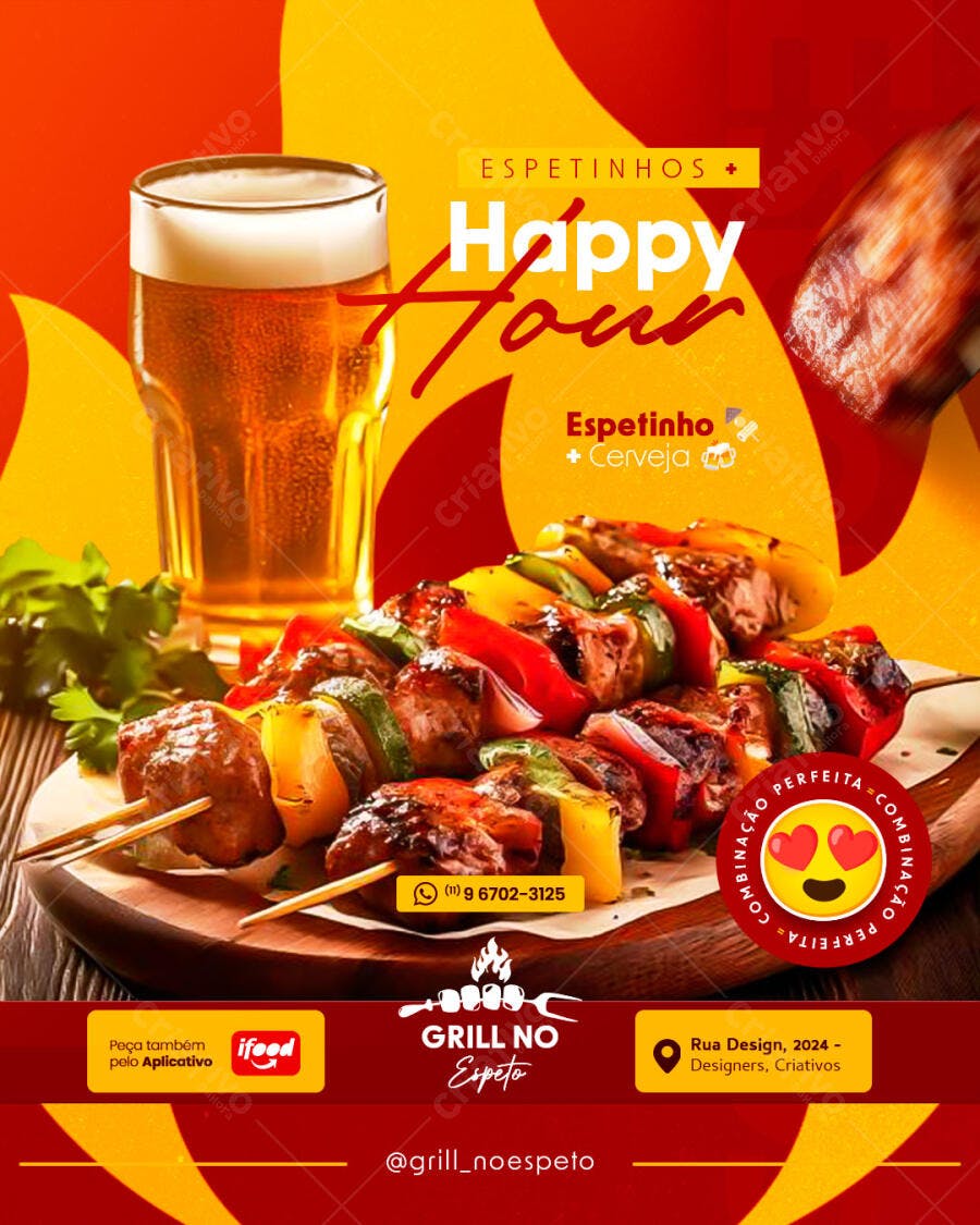 Flyer Happy Hour Espetinhos e Cerveja PSD Editável
