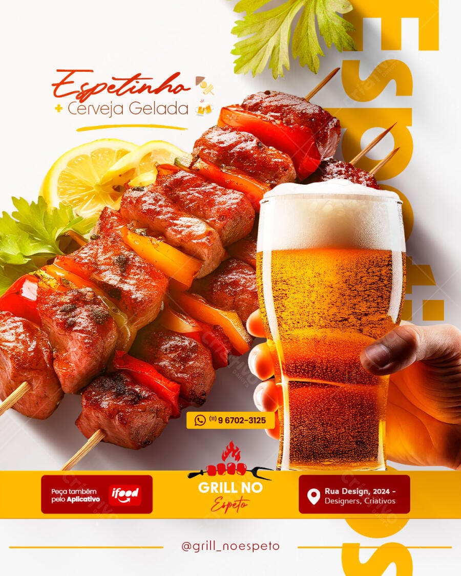 Flyer para Promoção de Espetinho e Cerveja Gelada PSD Editável
