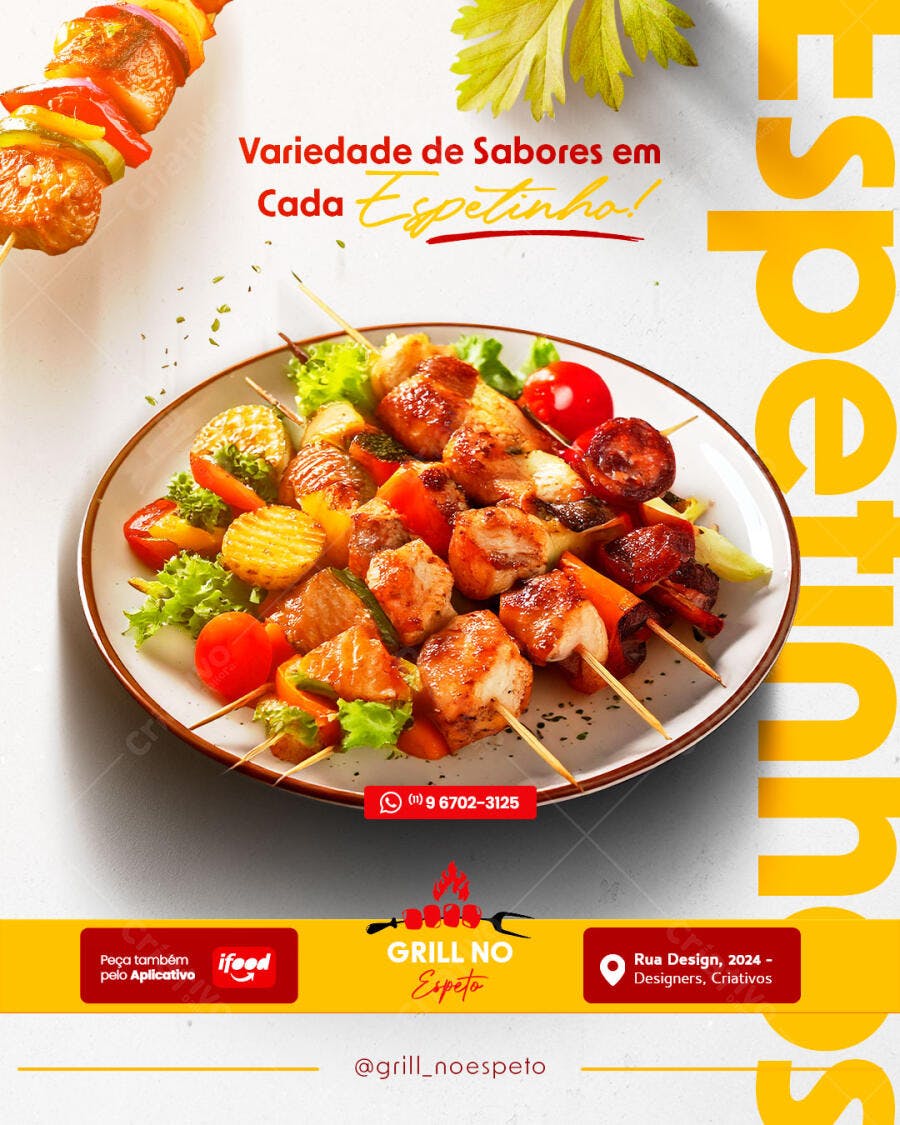 Flyer para Grill No Espeto Espetinhos Variados PSD Editável