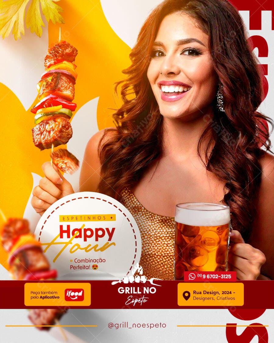 Flyer Happy Hour Espetinhos PSD Editável