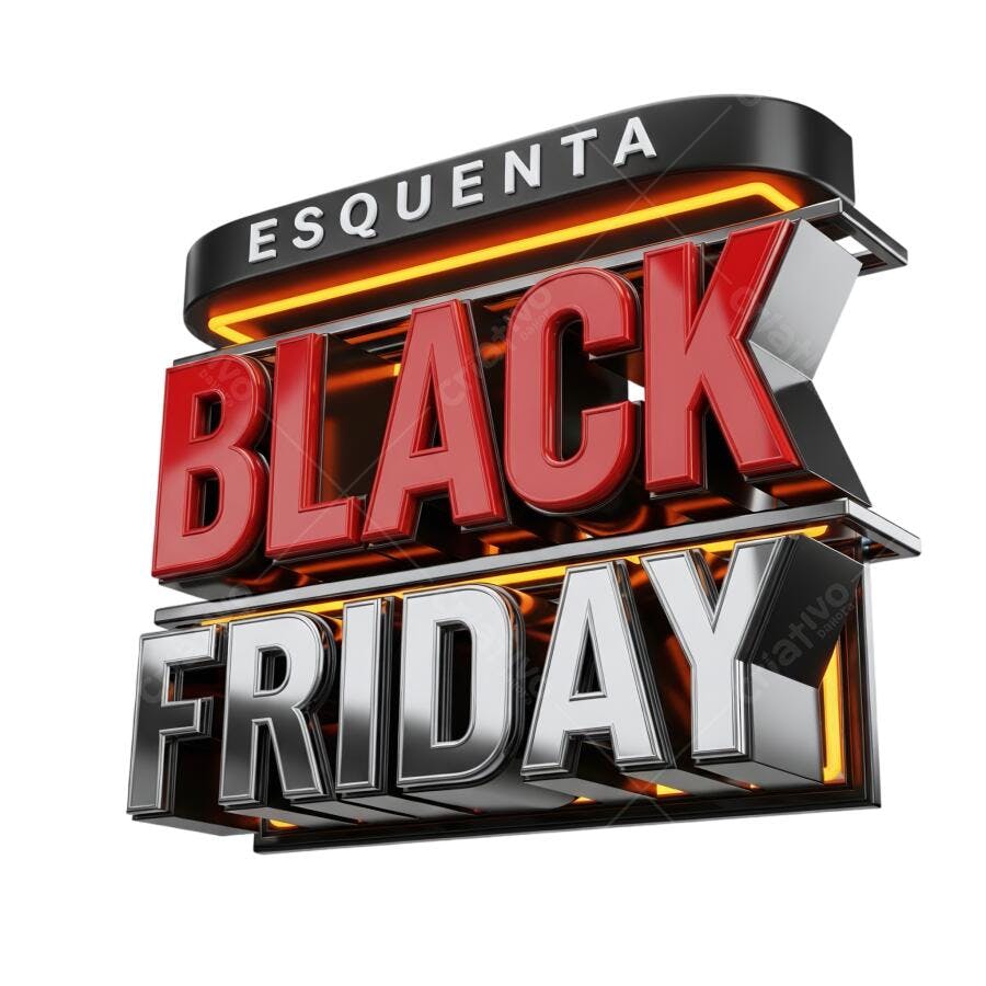 Título 3D Esquenta Black Friday texto vermelho prata PNG com fundo transparente