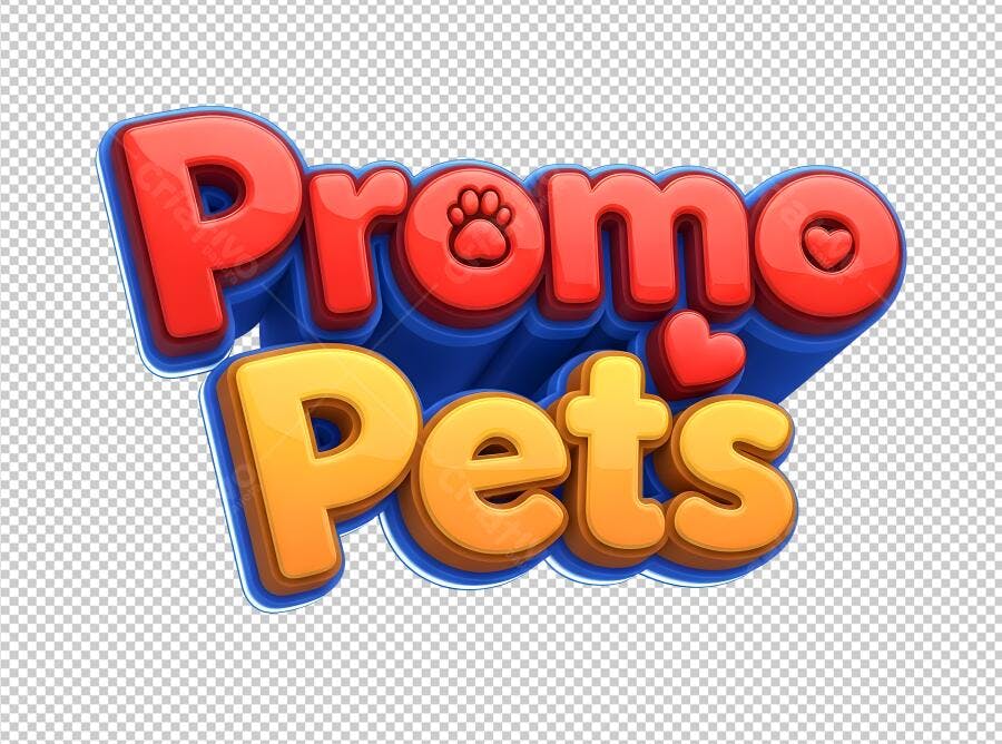 Título Promocional 3D Promo Pets Vermelho Laranja com ícones de pata e coração PNG fundo transparente
