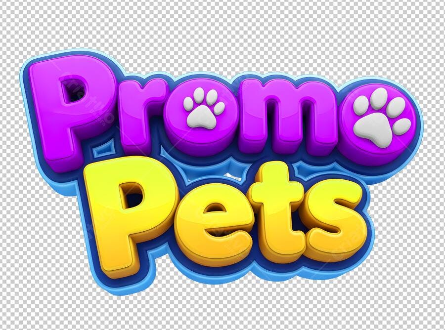 Logotipo Promo Pets roxo amarelo e azul com pegadas PNG com fundo transparente