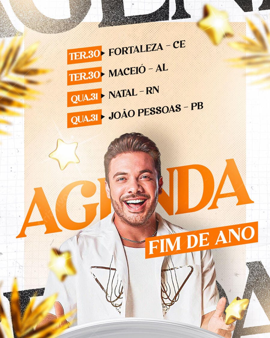 Flyer Agenda de Shows Fim de Ano Cantor Masculino PSD Editável