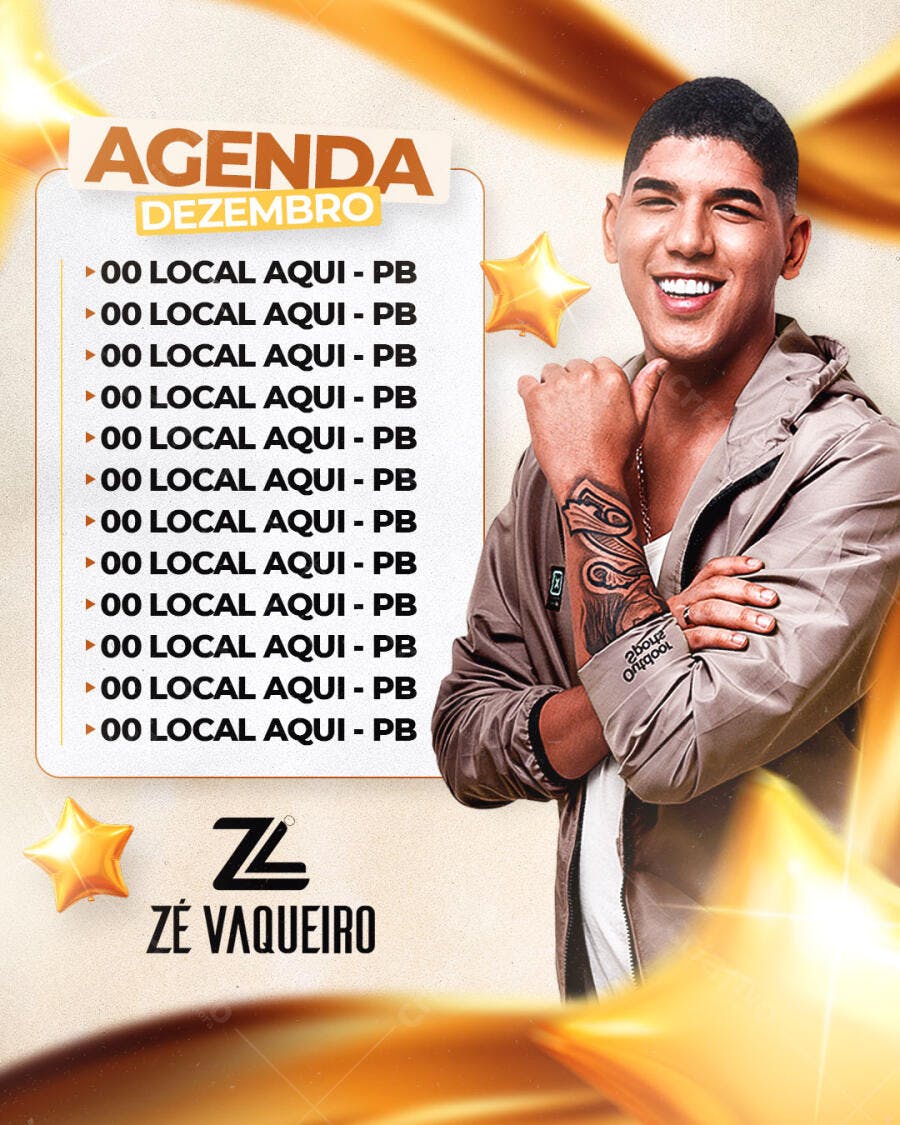 Flyer Agenda de Shows Zé Vaqueiro Dezembro PSD Editável