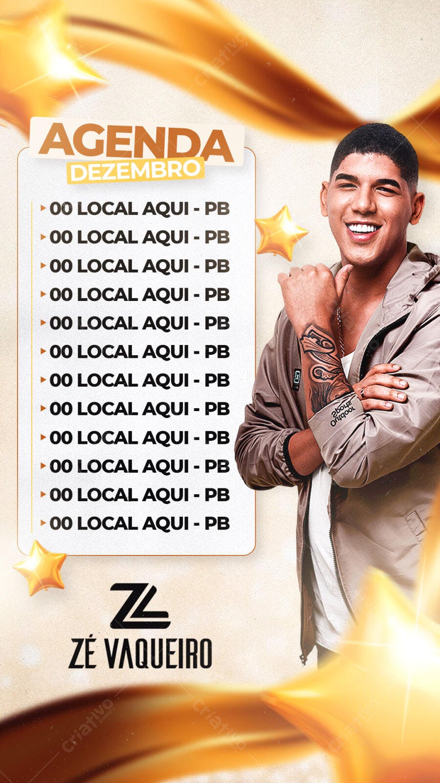 Post para Redes Sociais Agenda de Shows Zé Vaqueiro Dezembro PSD Editável
