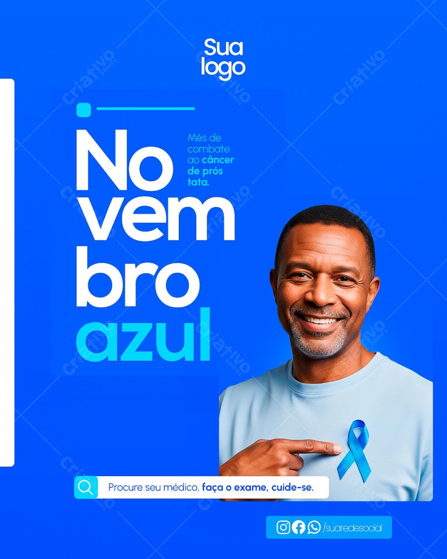 Post Instagram Novembro Azul Homem Negro Laço Azul PSD Editável