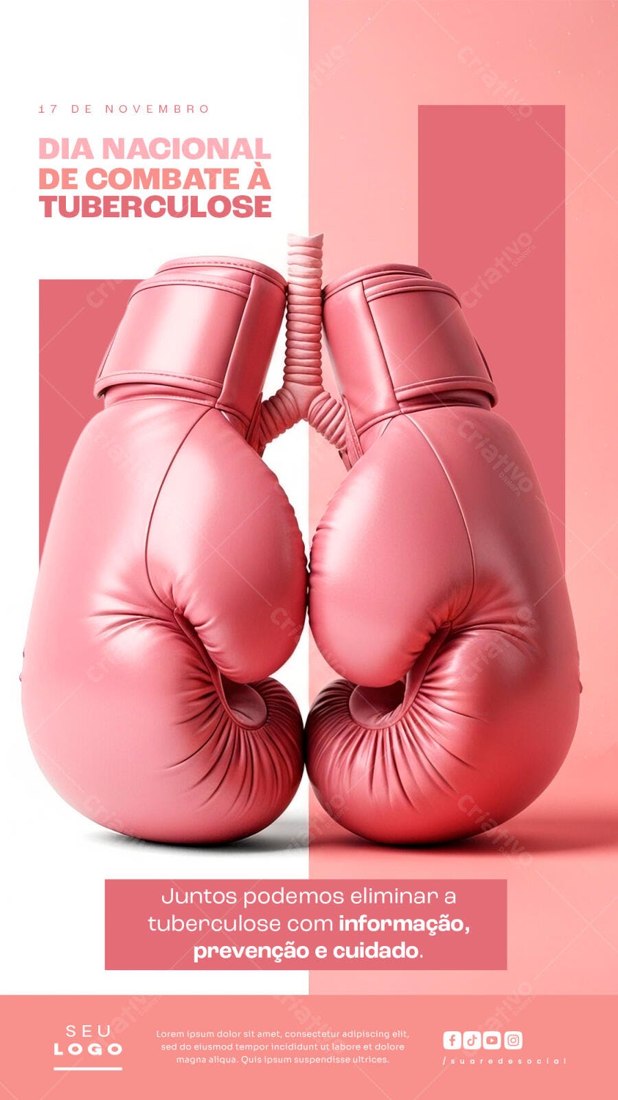 Flyer Dia Nacional Combate Tuberculose Luvas Rosa PSD Editável