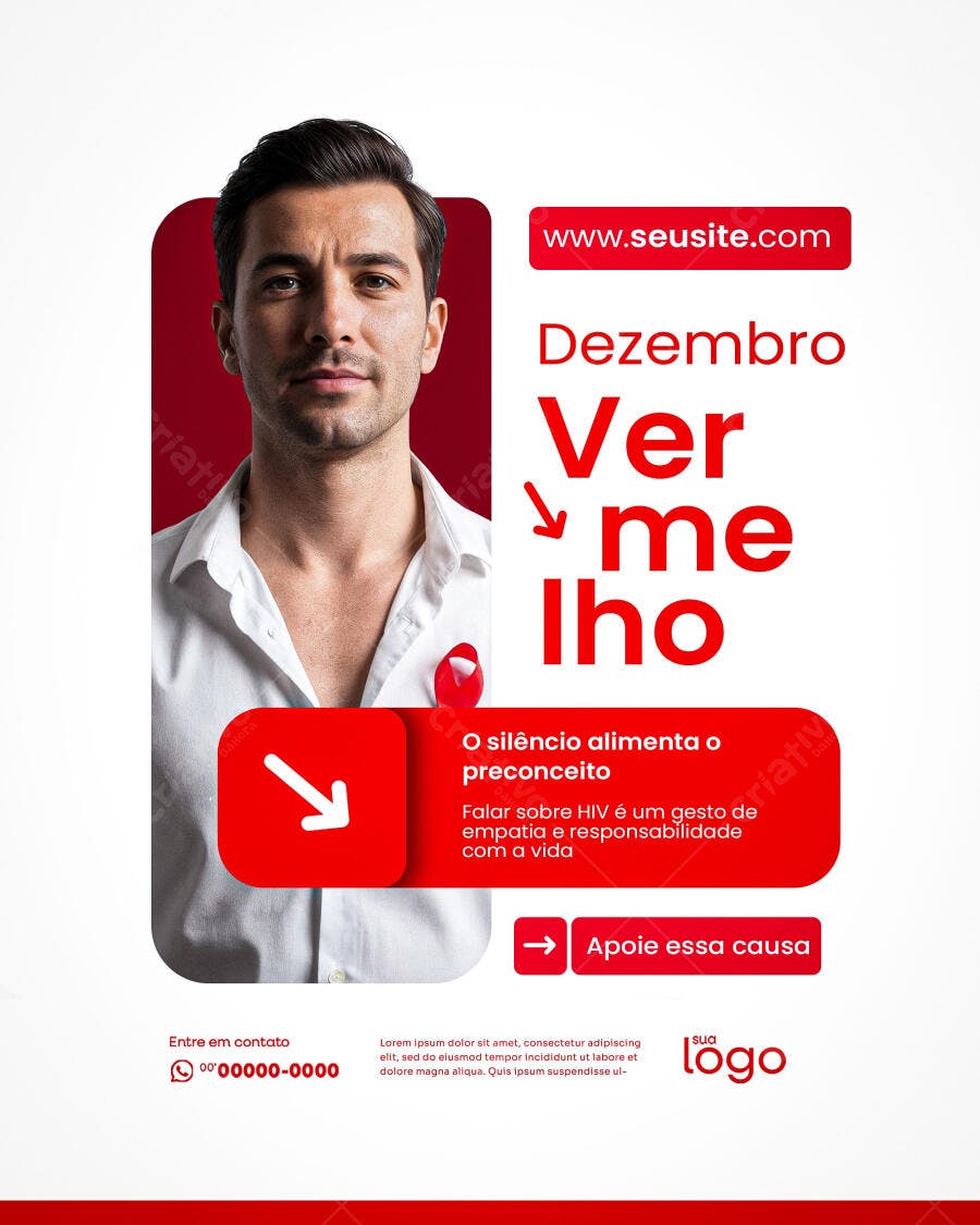 Post para Redes Sociais Dezembro Vermelho Conscientização HIV PSD Editável